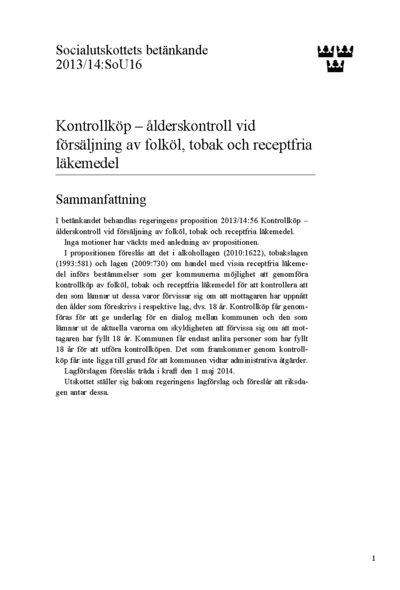Omslaget till bet. 2013/14:SoU16