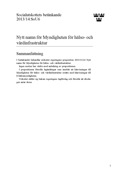 Omslaget till bet. 2013/14:SoU6