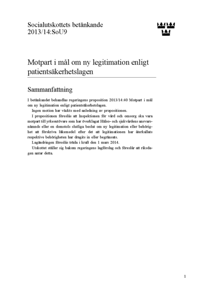 Omslaget till bet. 2013/14:SoU9