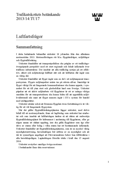 Omslaget till bet. 2013/14:TU17