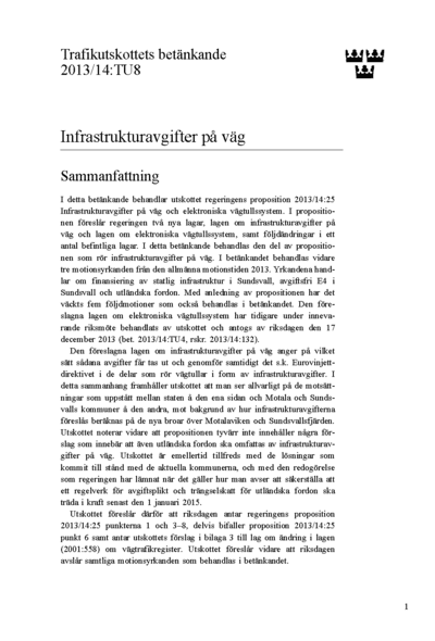 Omslaget till bet. 2013/14:TU8