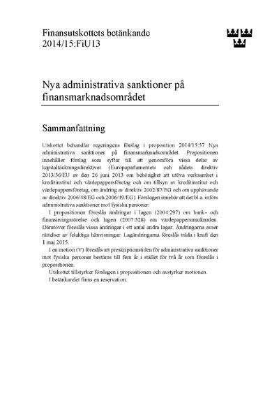 Omslaget till bet. 2014/15:FiU13