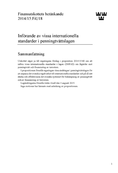 Omslaget till bet. 2014/15:FiU18