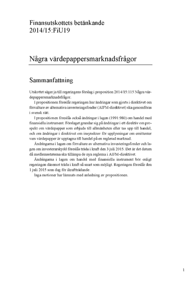 Omslaget till bet. 2014/15:FiU19