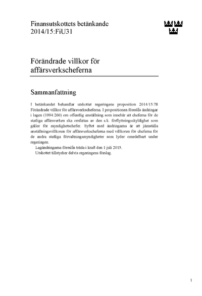 Omslaget till bet. 2014/15:FiU31