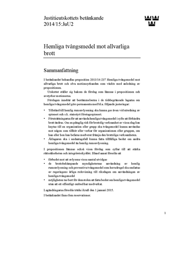 Omslaget till bet. 2014/15:JuU2