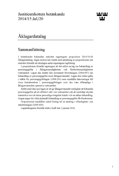 Omslaget till bet. 2014/15:JuU20