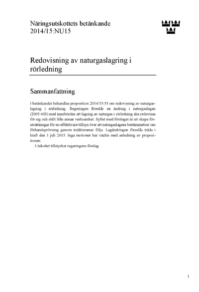 Omslaget till bet. 2014/15:NU15