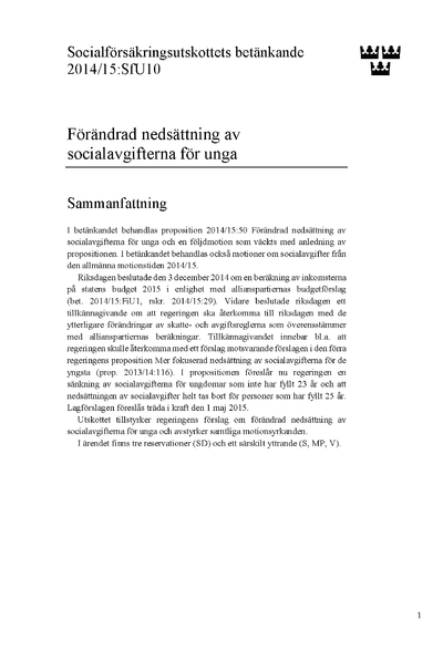 Omslaget till bet. 2014/15:SfU10
