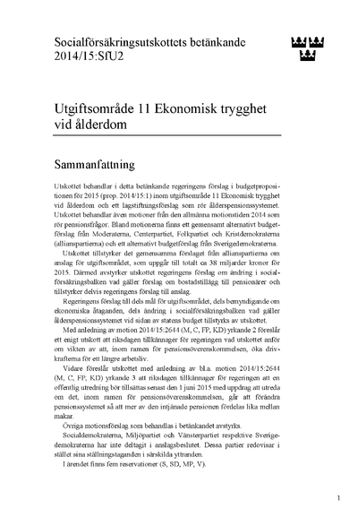 Omslaget till bet. 2014/15:SfU2