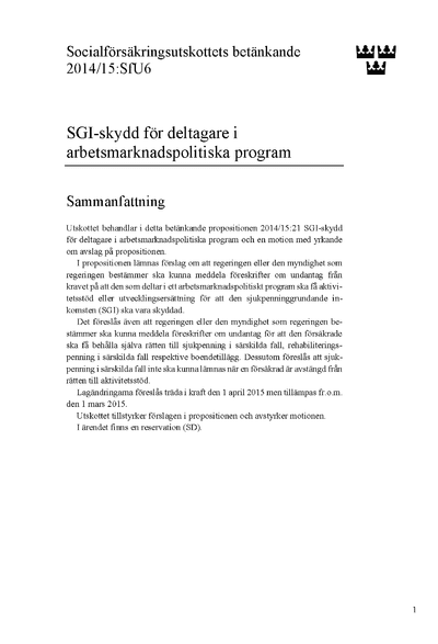 Omslaget till bet. 2014/15:SfU6