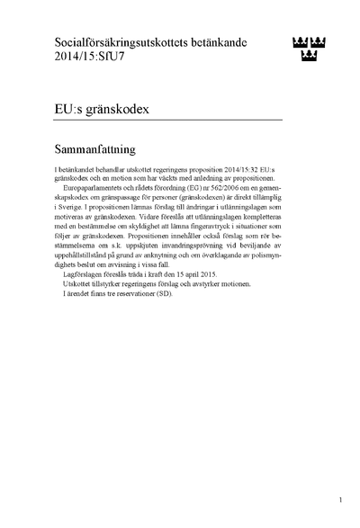 Omslaget till bet. 2014/15:SfU7