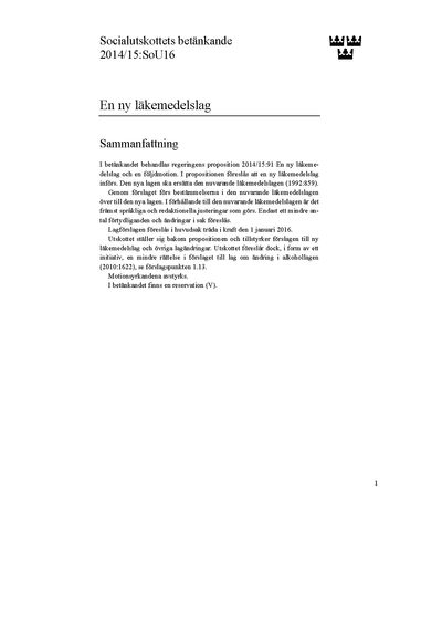 Omslaget till bet. 2014/15:SoU16