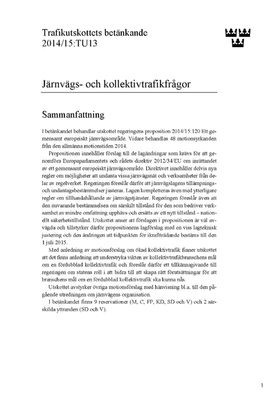 Omslaget till bet. 2014/15:TU13