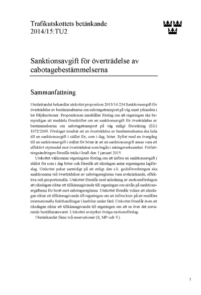 Omslaget till bet. 2014/15:TU2