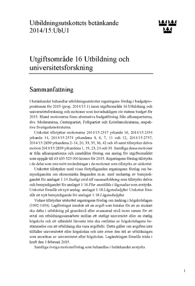 Omslaget till bet. 2014/15:UbU1