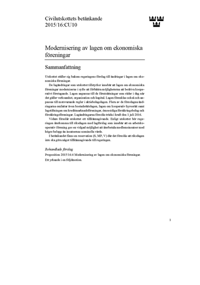 Omslaget till bet. 2015/16:CU10