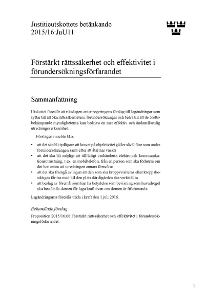 Omslaget till bet. 2015/16:JuU11