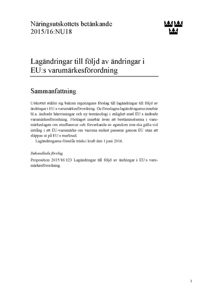 Omslaget till bet. 2015/16:NU18