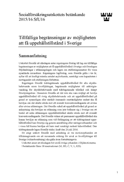 Omslaget till bet. 2015/16:SfU16