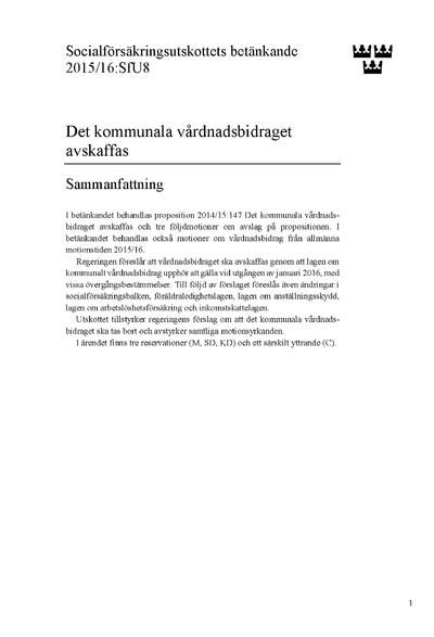 Omslaget till bet. 2015/16:SfU8
