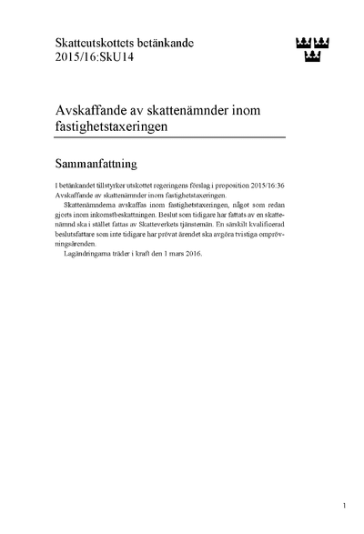 Omslaget till bet. 2015/16:SkU14