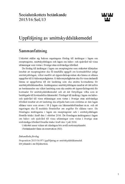 Omslaget till bet. 2015/16:SoU13