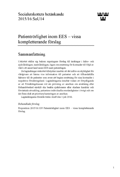 Omslaget till bet. 2015/16:SoU14