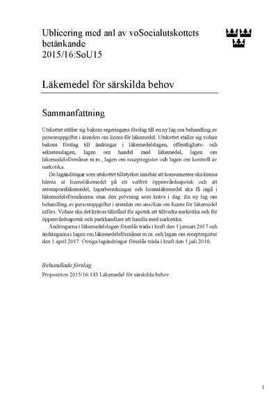 Omslaget till bet. 2015/16:SoU15