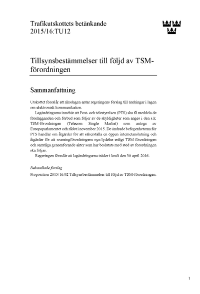Omslaget till bet. 2015/16:TU12