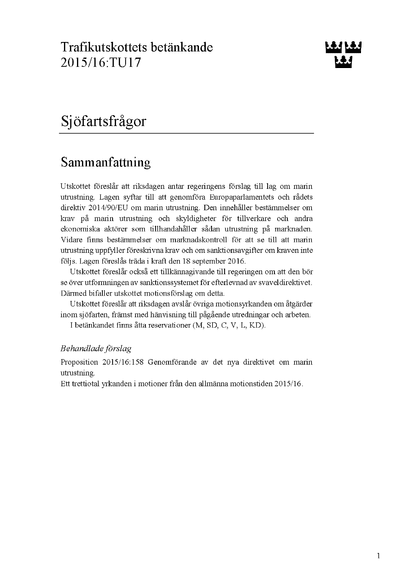 Omslaget till bet. 2015/16:TU17