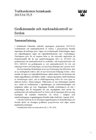 Omslaget till bet. 2015/16:TU5
