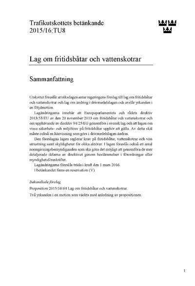 Omslaget till bet. 2015/16:TU8