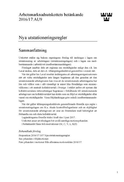 Omslaget till bet. 2016/17:AU9