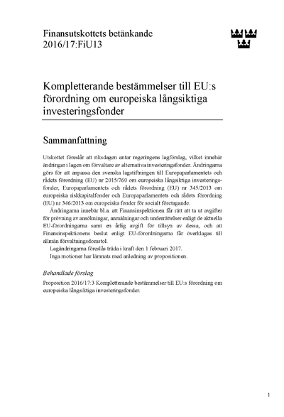 Omslaget till bet. 2016/17:FiU13