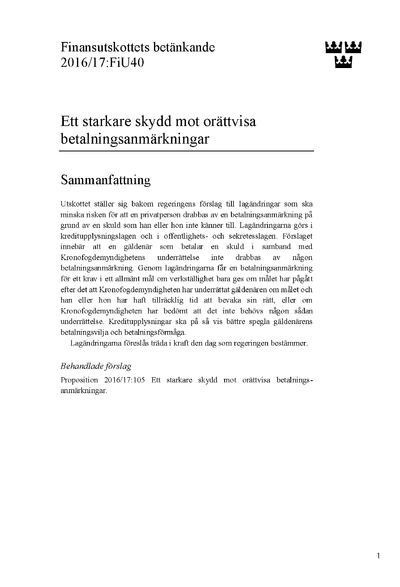 Omslaget till bet. 2016/17:FiU40