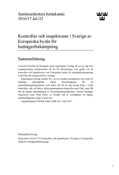 Omslaget till bet. 2016/17:JuU22