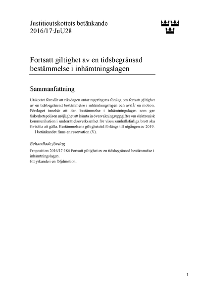 Omslaget till bet. 2016/17:JuU28