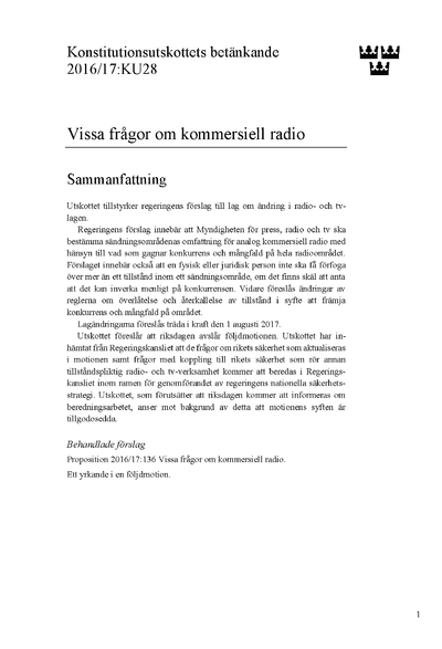 Omslaget till bet. 2016/17:KU28