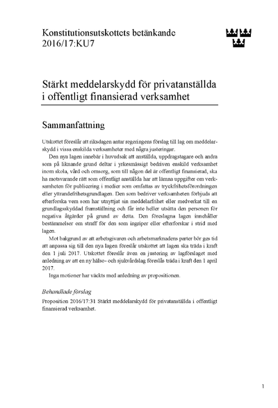 Omslaget till bet. 2016/17:KU7