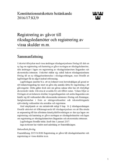 Omslaget till bet. 2016/17:KU9