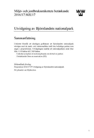 Omslaget till bet. 2016/17:MJU17