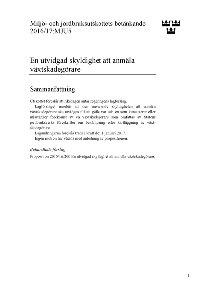 Omslaget till bet. 2016/17:MJU5