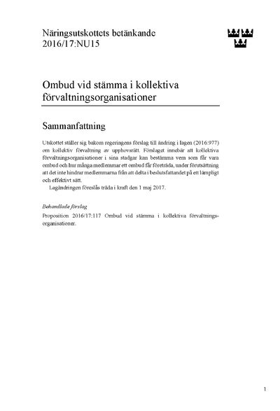 Omslaget till bet. 2016/17:NU15