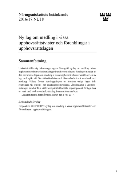 Omslaget till bet. 2016/17:NU18