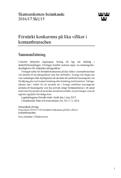 Omslaget till bet. 2016/17:SkU15