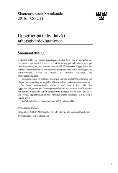 Omslaget till bet. 2016/17:SkU21