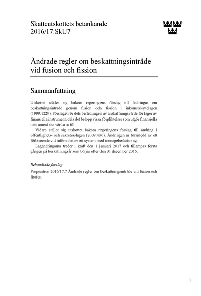Omslaget till bet. 2016/17:SkU7