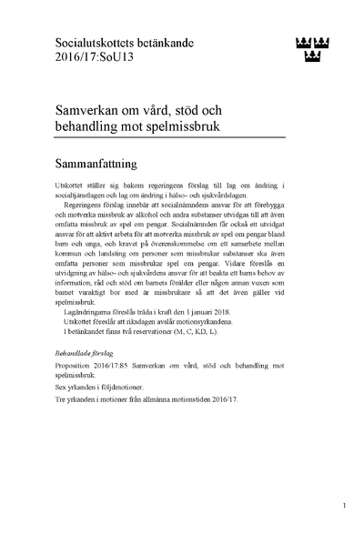 Omslaget till bet. 2016/17:SoU13