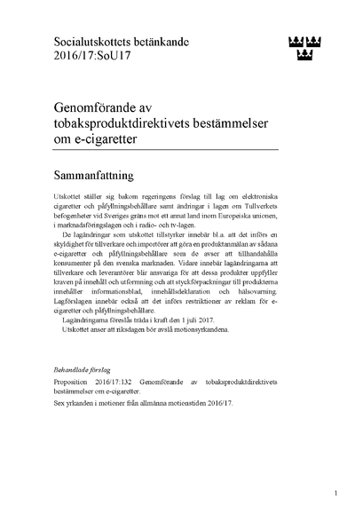 Omslaget till bet. 2016/17:SoU17